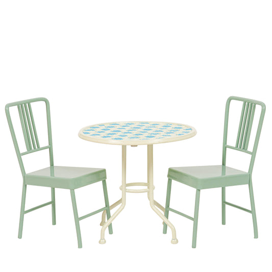 Toy Table and Chairs Fresh Green Floral Pattern